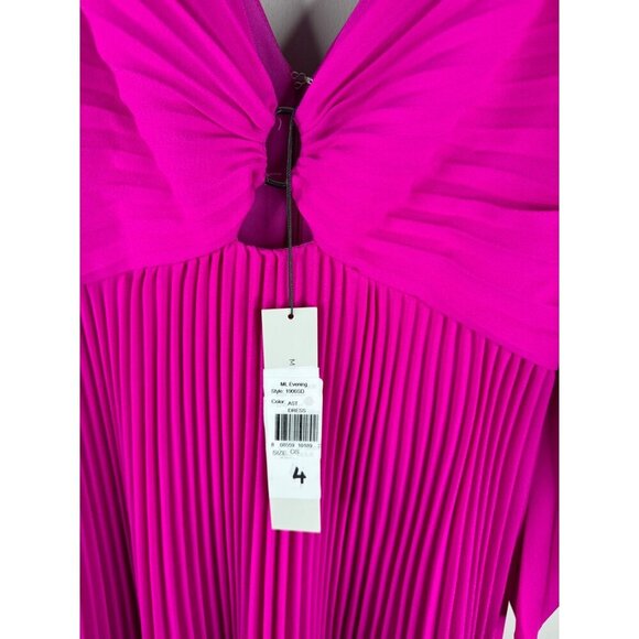 NWT Monique Lhuillier Pleated Crepe Magenta Mini Dress Size 4 Plunge V-neck - Picture 5 of 7